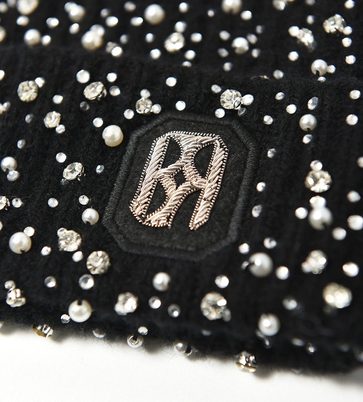 Birth of Royal Child Pearl Rhinestone Beanie Black