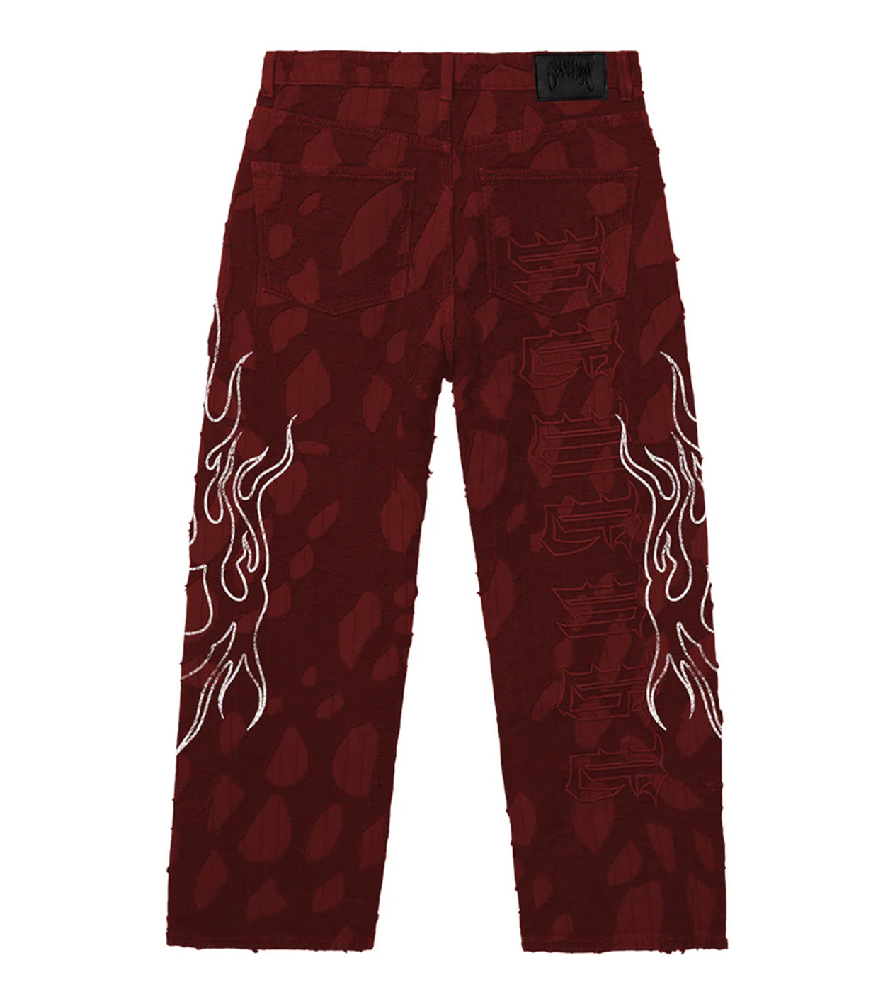 Revenge Flame Distressed Boro Denim Pant Red