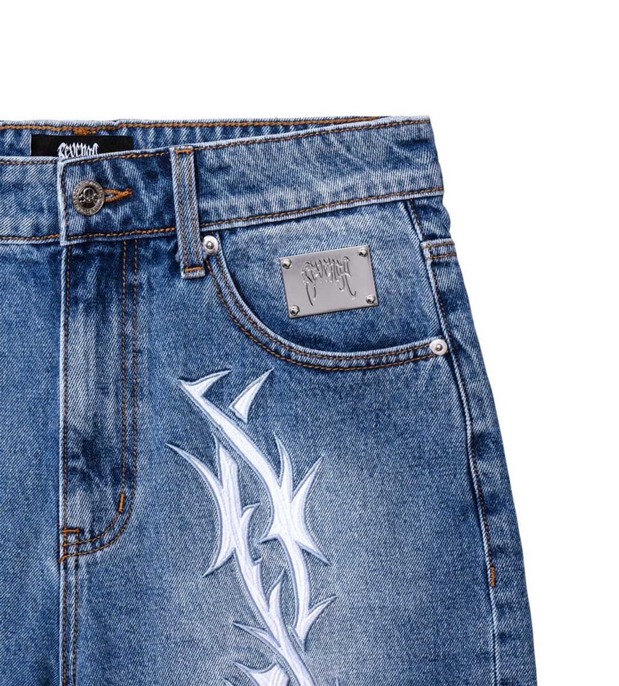 Revenge Thorn Denim Shorts Indigo