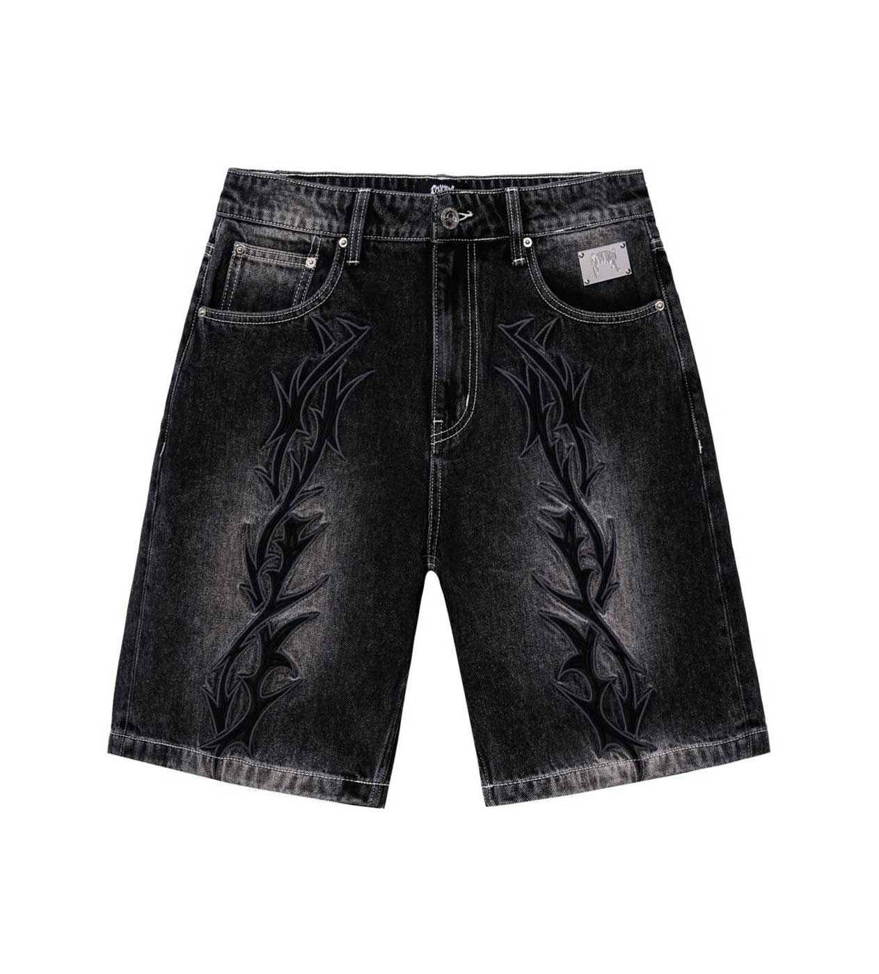 Revenge Thorn Denim Shorts Black