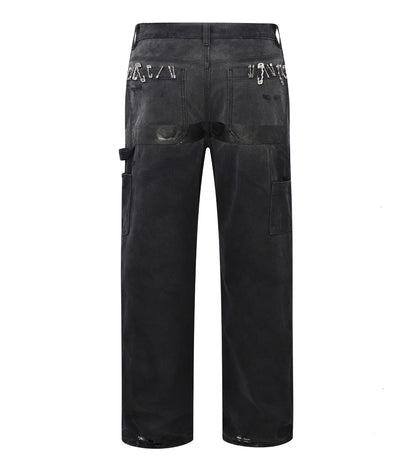 Birth of Royal Child 1920s Vintage Pin Washed Carpenter Pants Black