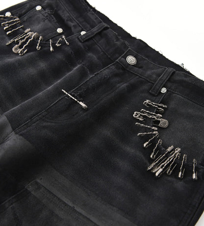 Birth of Royal Child 1920s Vintage Pin Washed Carpenter Pants Black