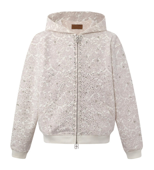 Birth of Royal Child Cashew Blossom Pearl Zipper Hoodie White