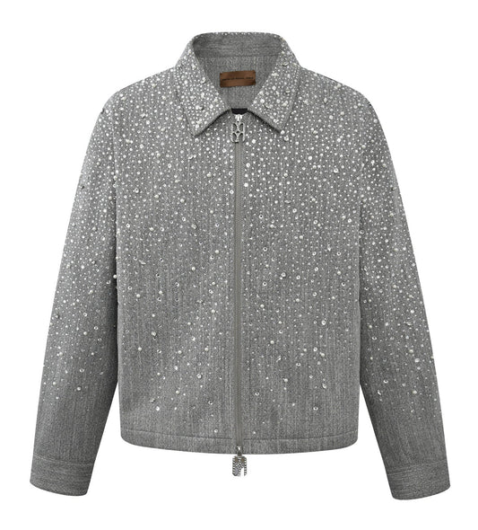Birth of Royal Child Rhinestone Zipper Jacket Grey