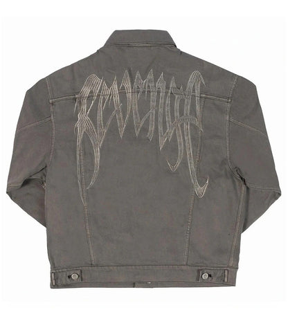 Revenge Embroidered Logo Denim Jacket Grey