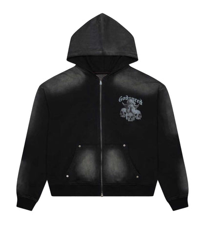 Godspeed Circle Of Life Zip Up Hoodie Vintage Wash Black