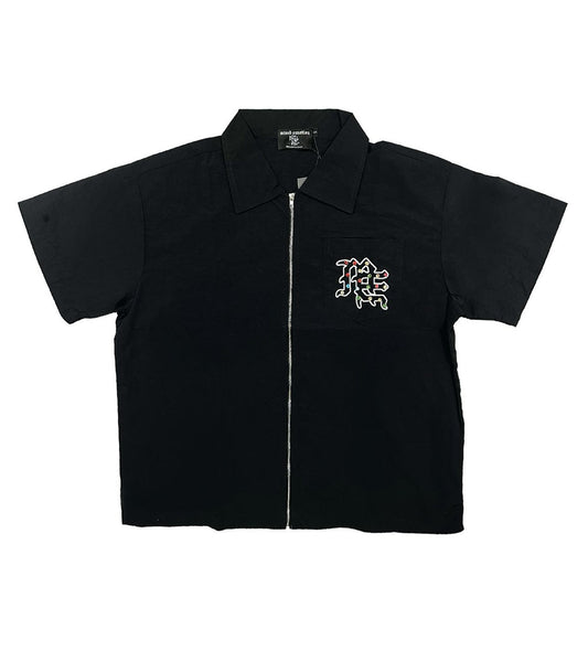 Mixed Emotion Rhinestone Zip Up Shirt Black
