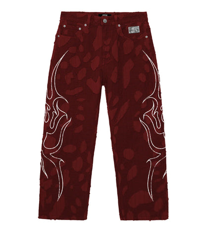 Revenge Flame Distressed Boro Denim Pant Red