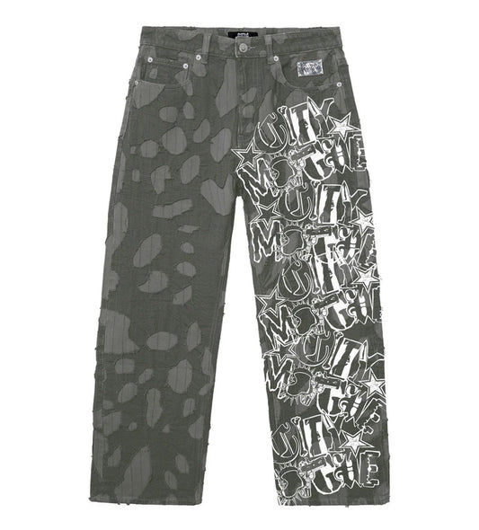 Revenge Graffiti Distressed Boro Denim Pant Grey