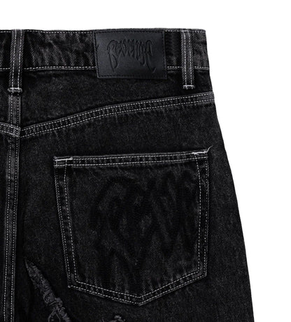 Revenge Spider Web Embroidered Denim Short Black