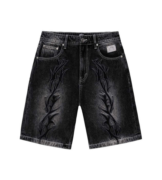 Revenge Thorn Denim Shorts Black