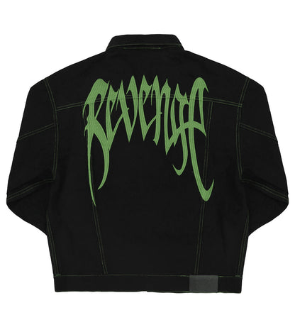 Revenge Green Embroidered Logo Denim Jacket Black