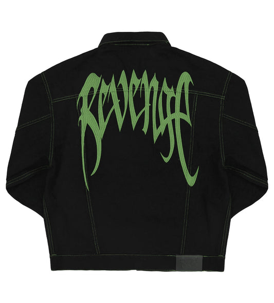 Revenge Green Embroidered Logo Denim Jacket Black