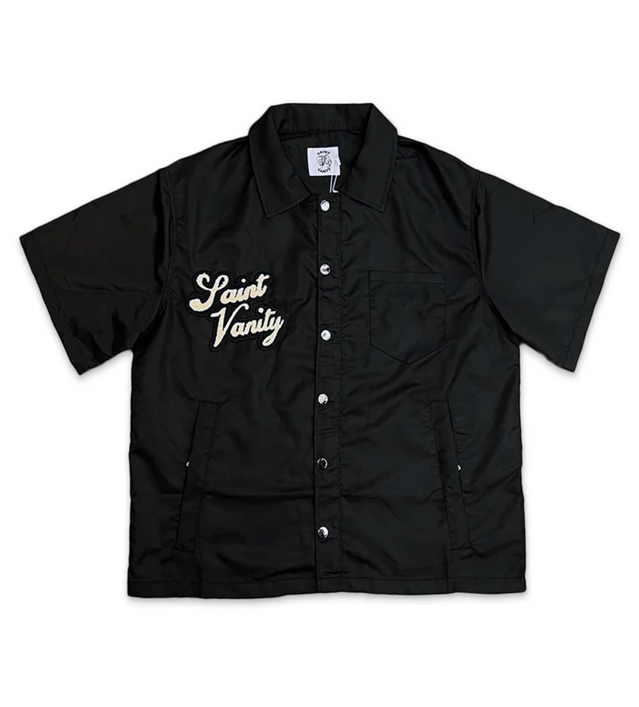 Saint Vanity Nylon Button Up Tee Black