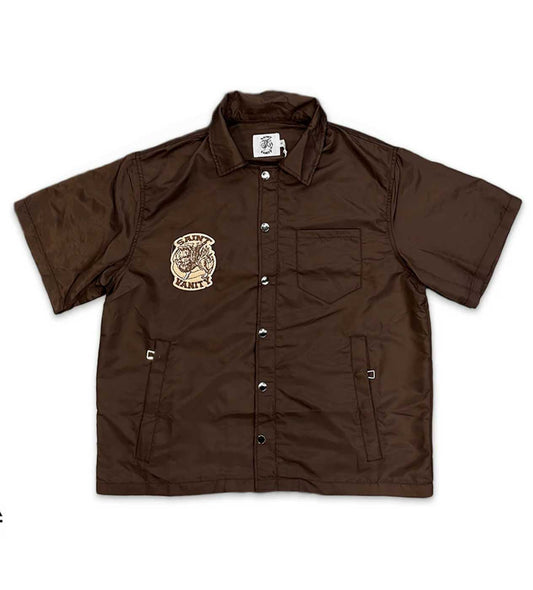 Saint Vanity Nylon Button Zip Up Tee Brown (Detachable Hood)