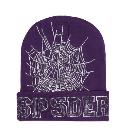 Sp5der Web Rhinestone Beanie Purple