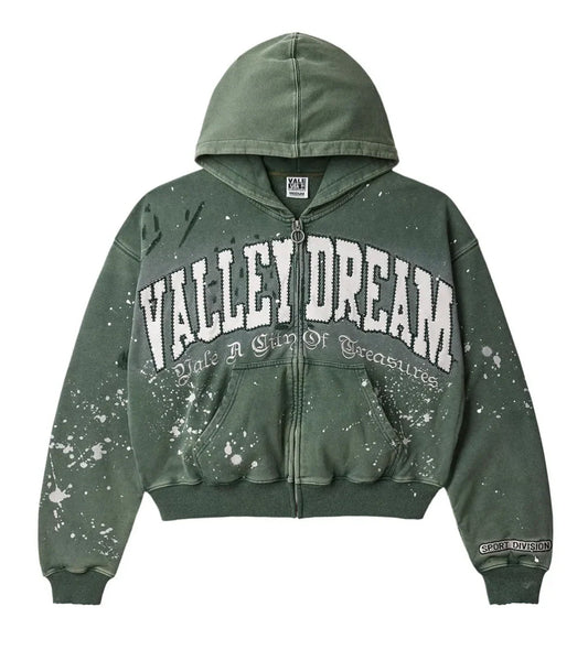 Vale Forever Paint Zip Up Hoodie Green