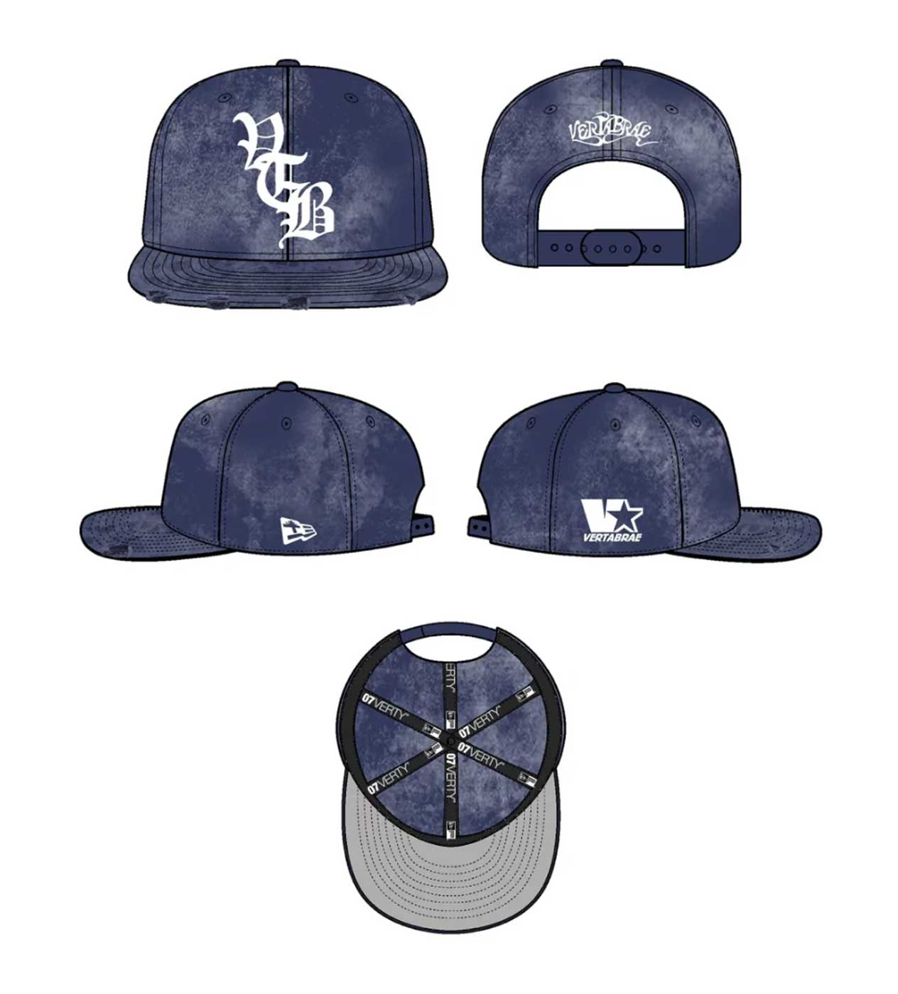 Vertabrae Distressed Hat Navy (Snapback)