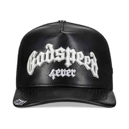 Godspeed Forever Black Leather Trucker Hat